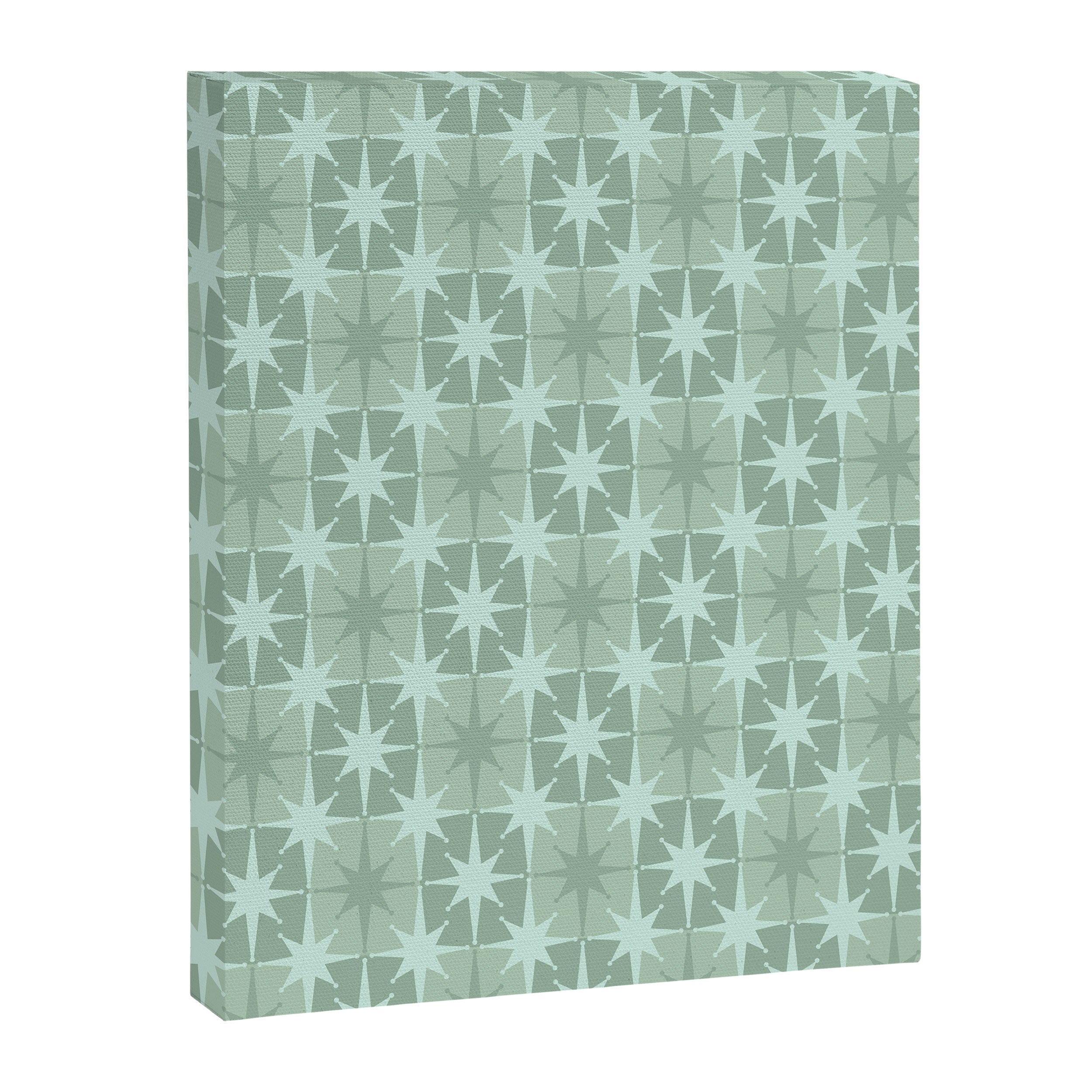 Mid Century Modern Atomic Stars Checkered Starburst Pattern in Retro Sea Glass Green Tones Canvas Print Gallery Image 6