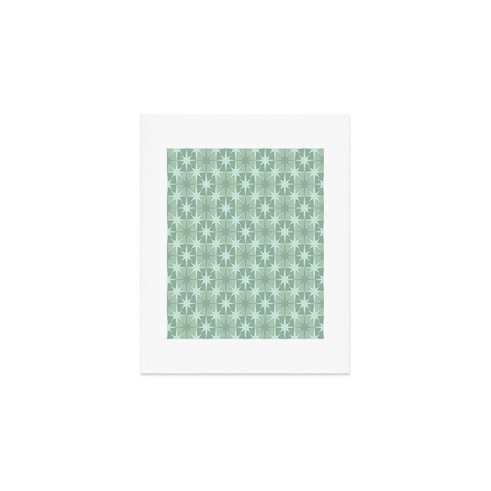 Mid Century Modern Atomic Stars Checkered Starburst Pattern in Retro Sea Glass Green Tones Art Print Gallery Image 1