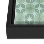 Mid Century Modern Atomic Stars Checkered Starburst Pattern in Retro Sea Glass Green Tones Framed Canvas Print Gallery Image 3
