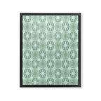 Mid Century Modern Atomic Stars Checkered Starburst Pattern in Retro Sea Glass Green Tones Framed Canvas Print Gallery Image 6