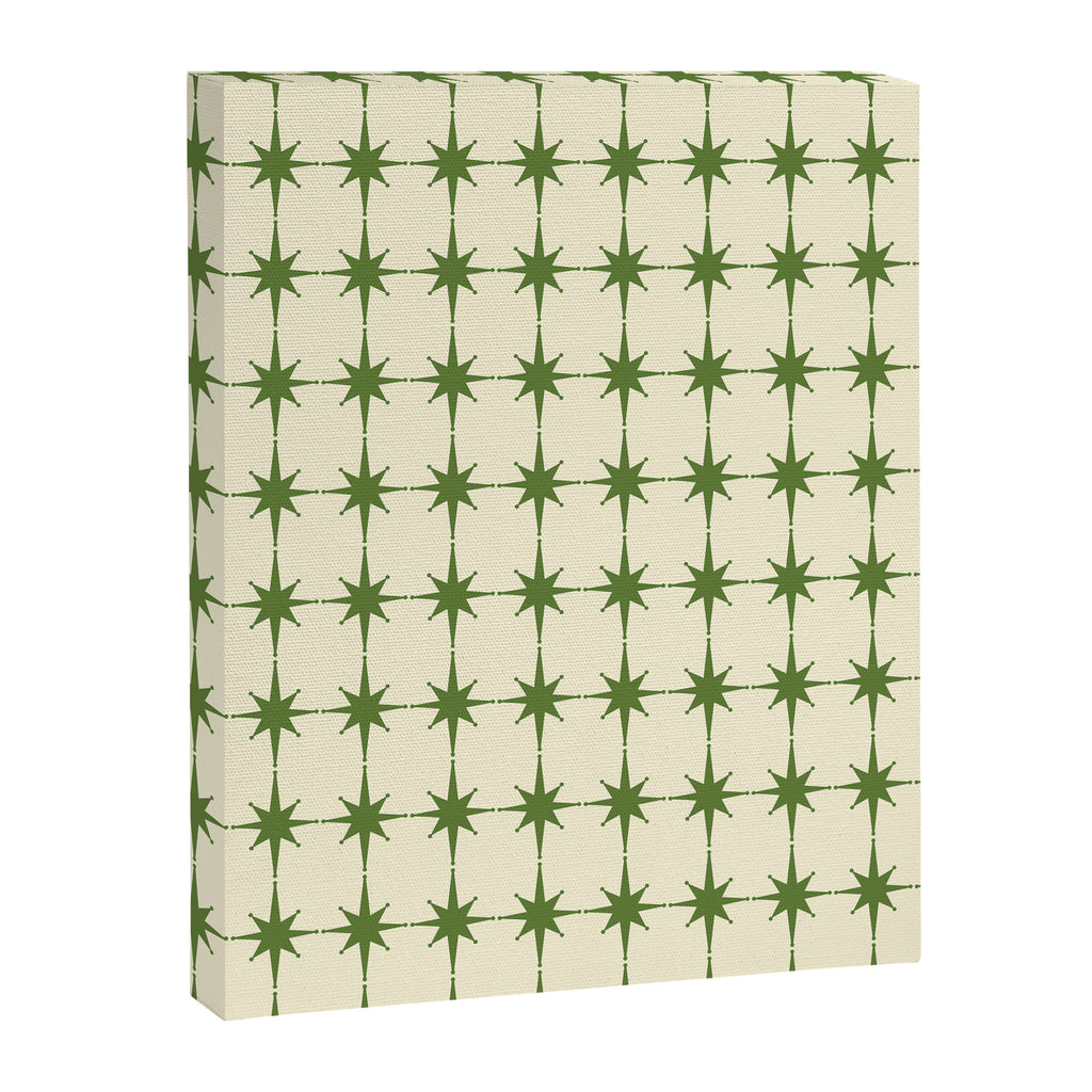 Mid Century Modern Atomic Stars Grid in Retro Christmas Green and Cream Canvas Print Gallery Image 6
