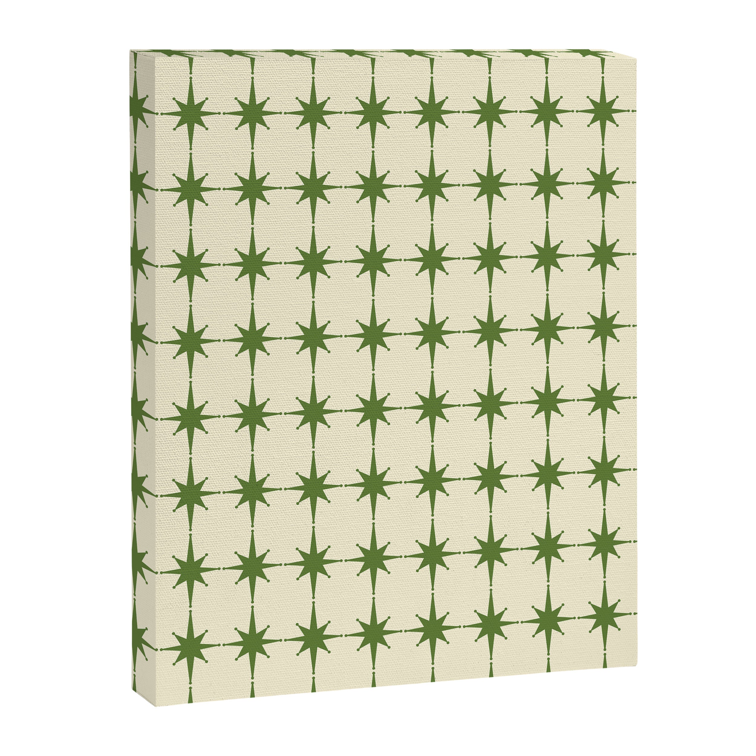 Mid Century Modern Atomic Stars Grid in Retro Christmas Green and Cream Canvas Print Gallery Image 6