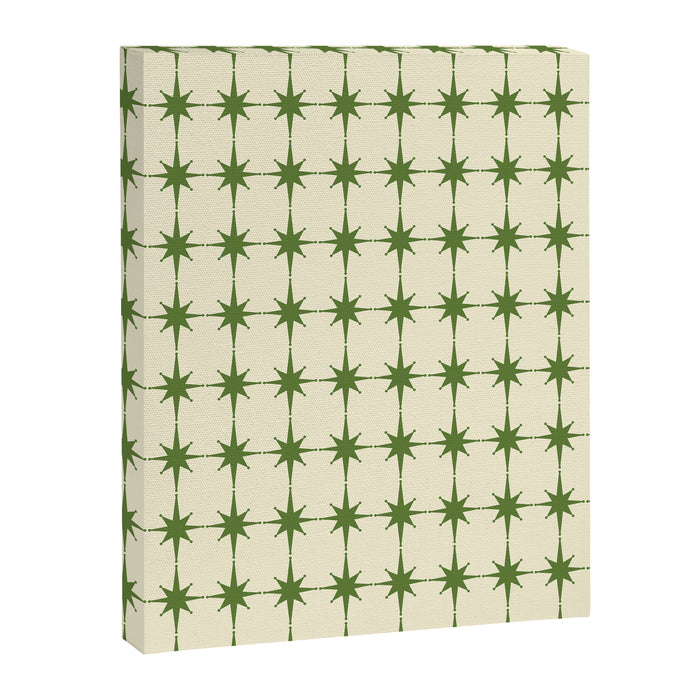 Mid Century Modern Atomic Stars Grid in Retro Christmas Green and Cream Canvas Print Gallery Image 1