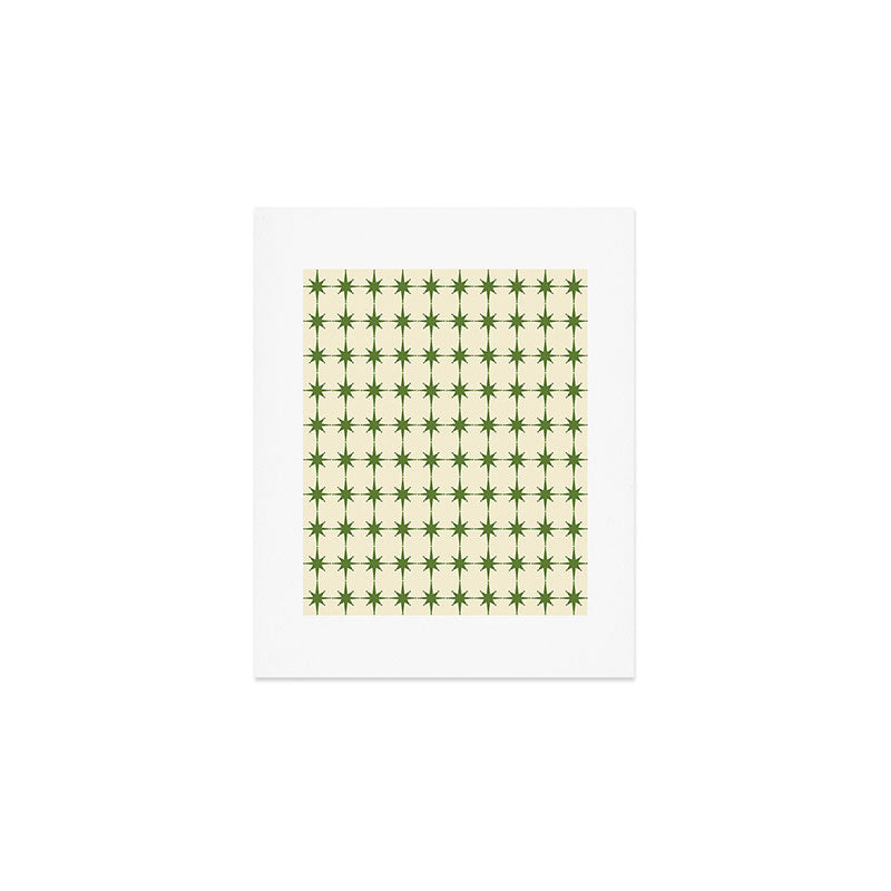 Mid Century Modern Atomic Stars Grid in Retro Christmas Green and Cream Art Print Gallery Image 1