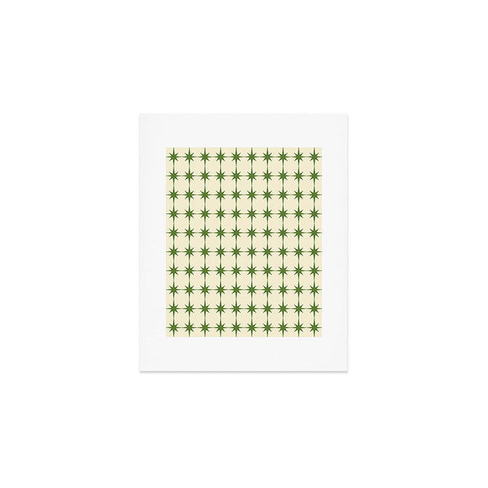 Mid Century Modern Atomic Stars Grid in Retro Christmas Green and Cream Art Print Gallery Image 1