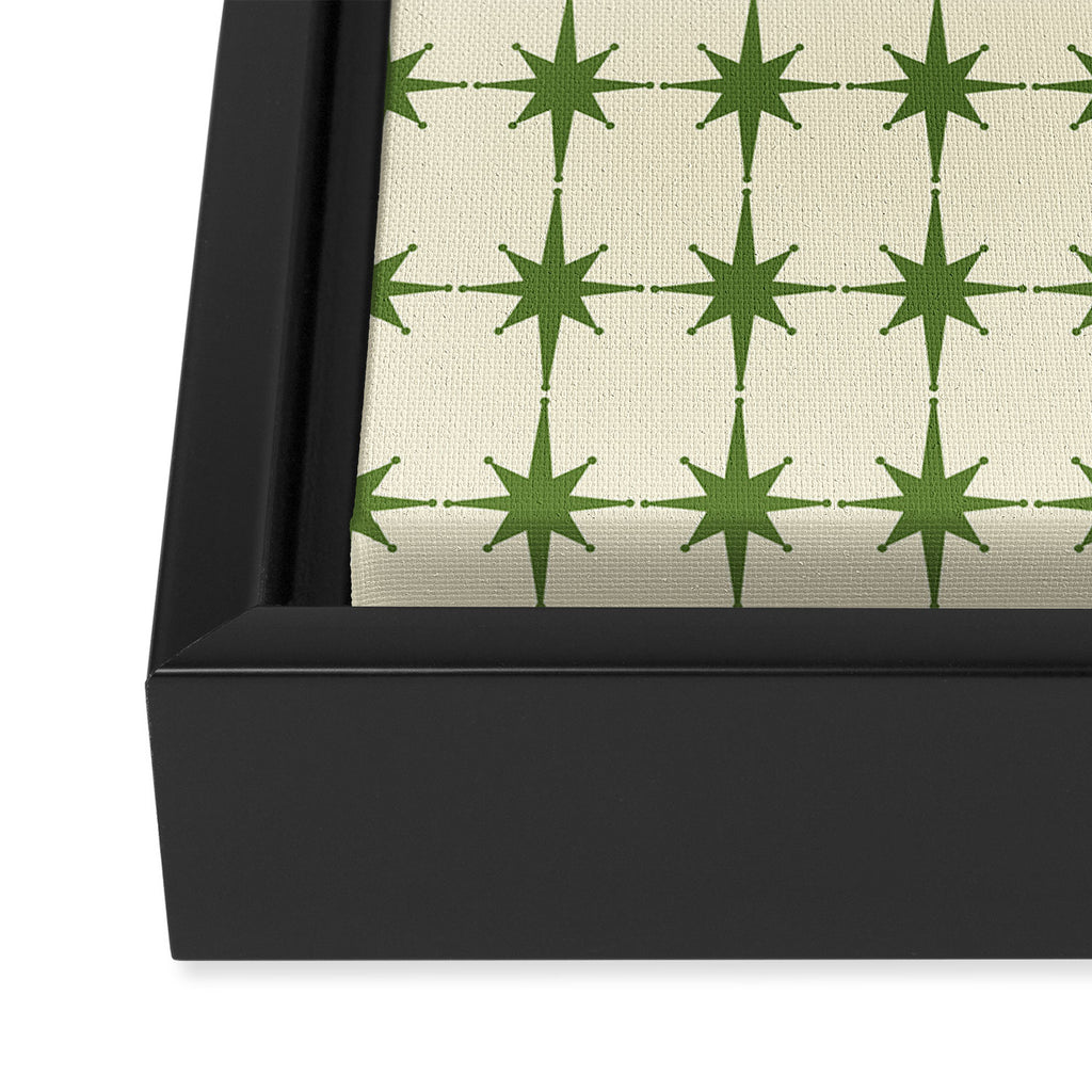 Mid Century Modern Atomic Stars Grid in Retro Christmas Green and Cream Framed Canvas Print Gallery Image 3