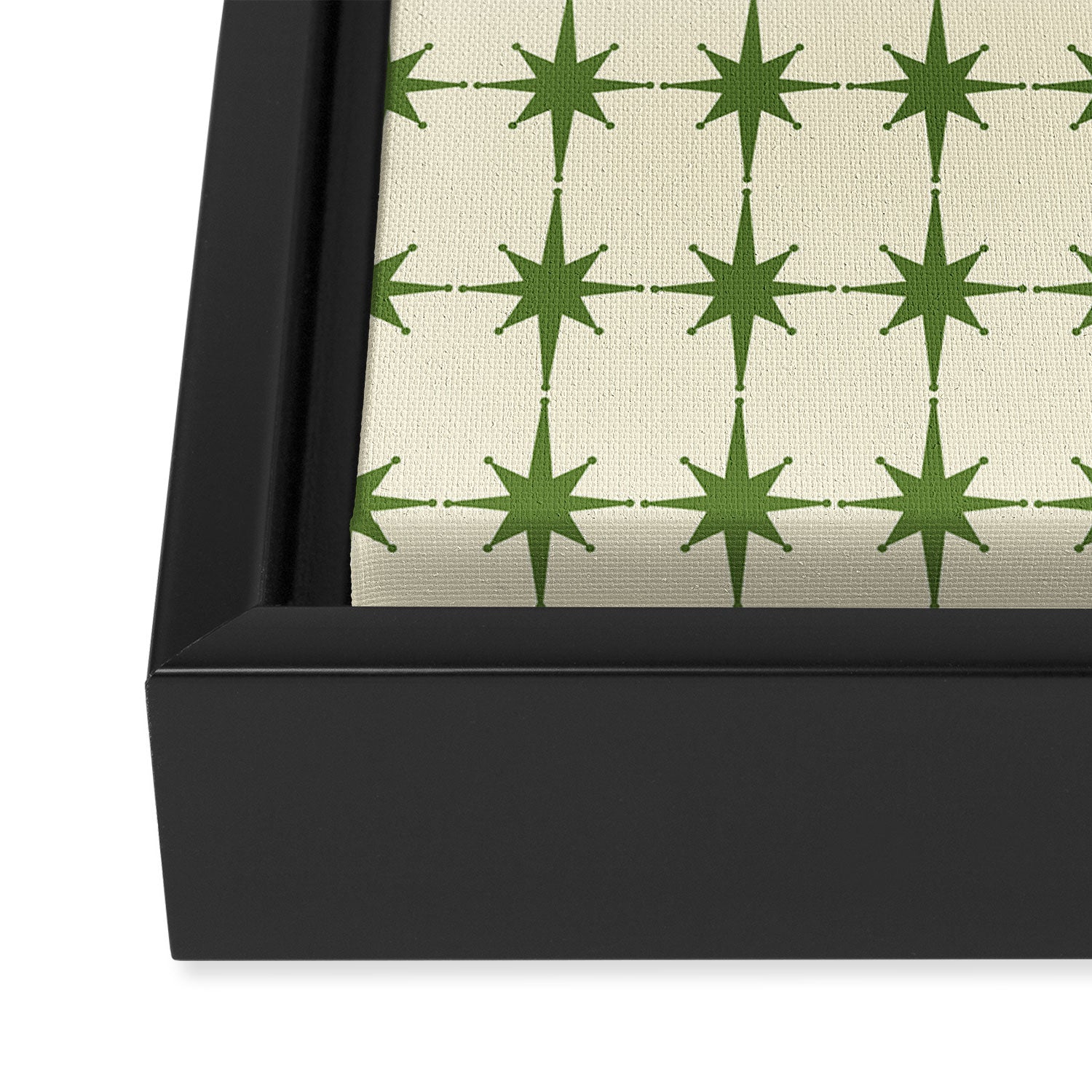 Mid Century Modern Atomic Stars Grid in Retro Christmas Green and Cream Framed Canvas Print Gallery Image 3