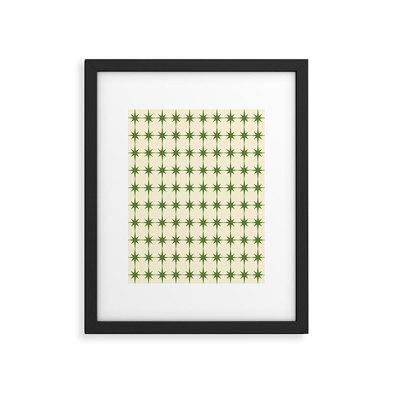 Mid Century Modern Atomic Stars Grid in Retro Christmas Green and Cream Framed Art Print Gallery Image 5
