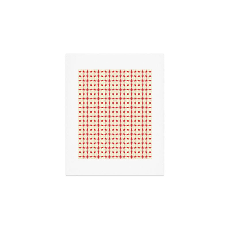 Mid Century Modern Atomic Stars Grid in Retro Christmas Red and Cream Art Print Gallery Image 1