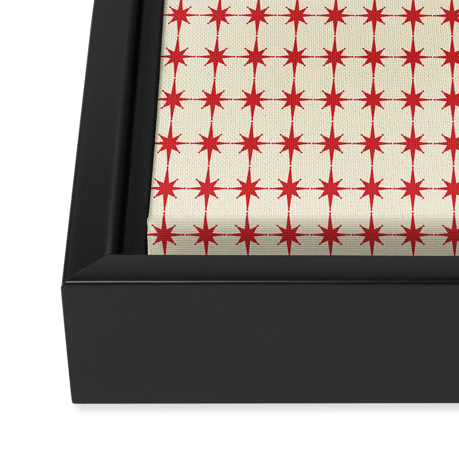 Mid Century Modern Atomic Stars Grid in Retro Christmas Red and Cream Framed Canvas Print Gallery Image 3