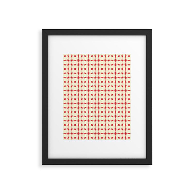 Mid Century Modern Atomic Stars Grid in Retro Christmas Red and Cream Framed Art Print Gallery Image 5