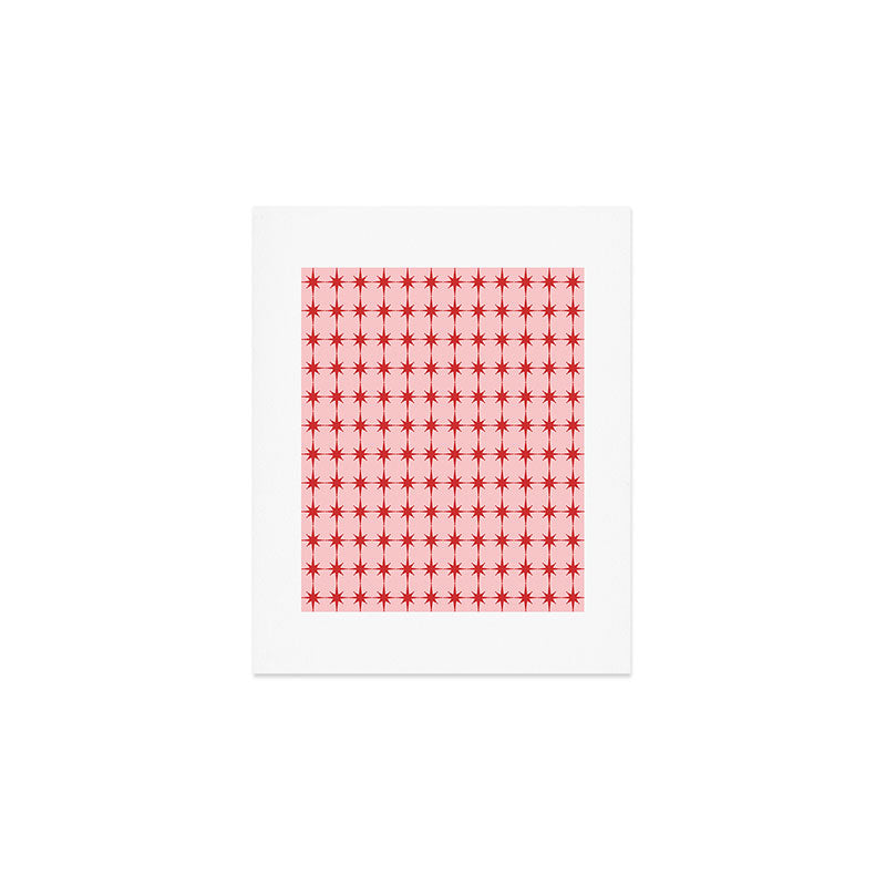 Mid Century Modern Atomic Stars Grid in Retro Christmas Red and Pink Art Print Gallery Image 1
