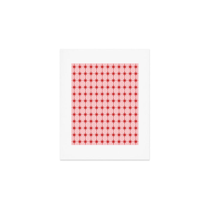 Mid Century Modern Atomic Stars Grid in Retro Christmas Red and Pink Art Print Gallery Image 1