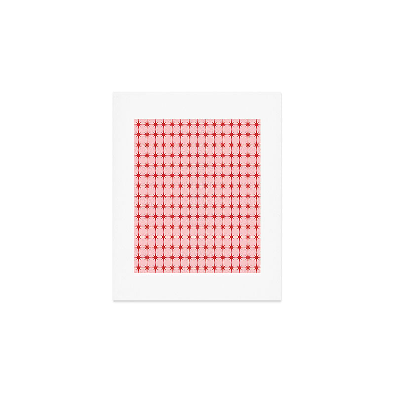 Mid Century Modern Atomic Stars Grid in Retro Christmas Red and Pink Art Print Gallery Image 1