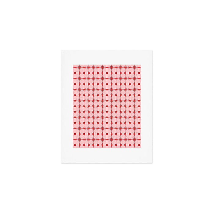 Mid Century Modern Atomic Stars Grid in Retro Christmas Red and Pink Art Print Gallery Image 1
