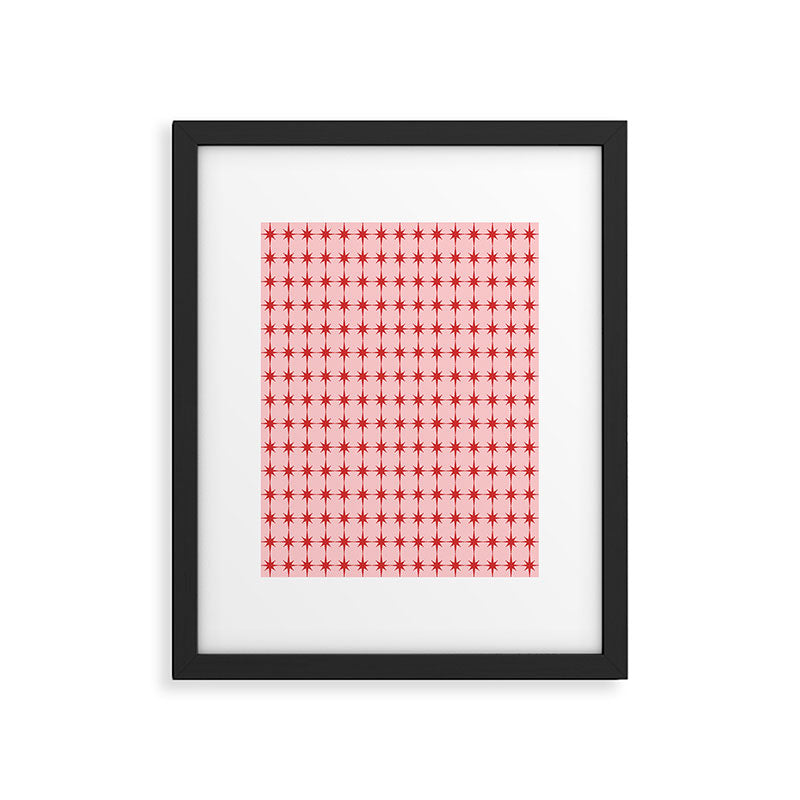 Mid Century Modern Atomic Stars Grid in Retro Christmas Red and Pink Framed Art Print Gallery Image 5