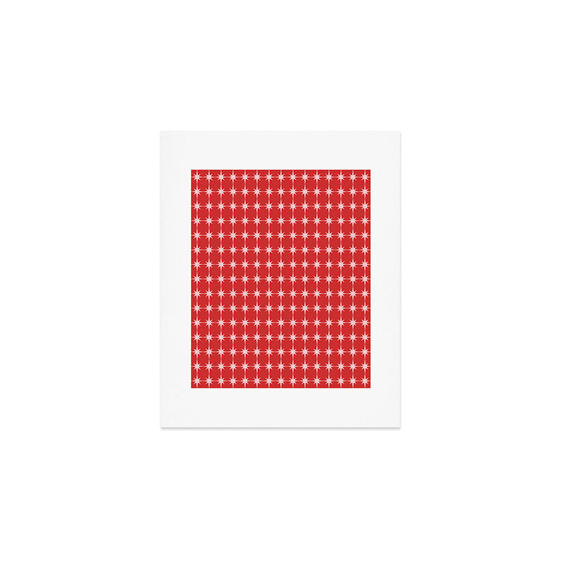 Mid Century Modern Atomic Stars Grid Retro Christmas Red and Pink Pattern Art Print Gallery Image 1