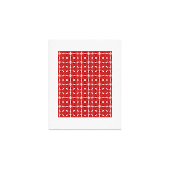 Mid Century Modern Atomic Stars Grid Retro Christmas Red and Pink Pattern Art Print Gallery Image 1
