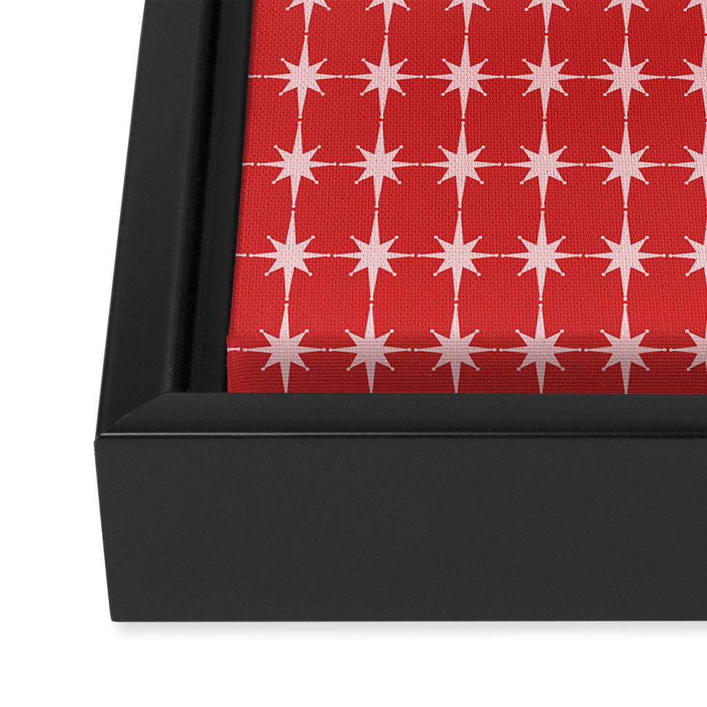 Mid Century Modern Atomic Stars Grid Retro Christmas Red and Pink Pattern Framed Canvas Print Gallery Image 3