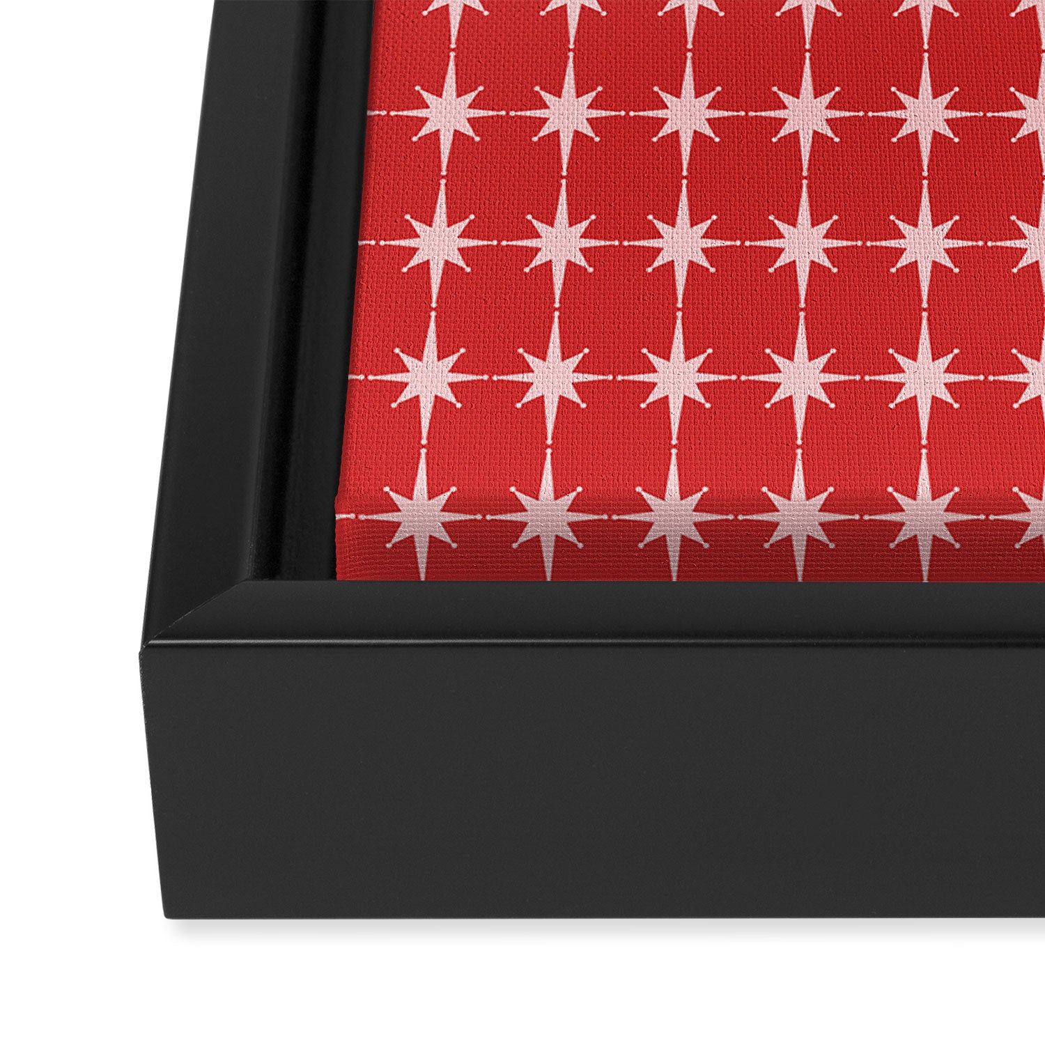 Mid Century Modern Atomic Stars Grid Retro Christmas Red and Pink Pattern Framed Canvas Print Gallery Image 3