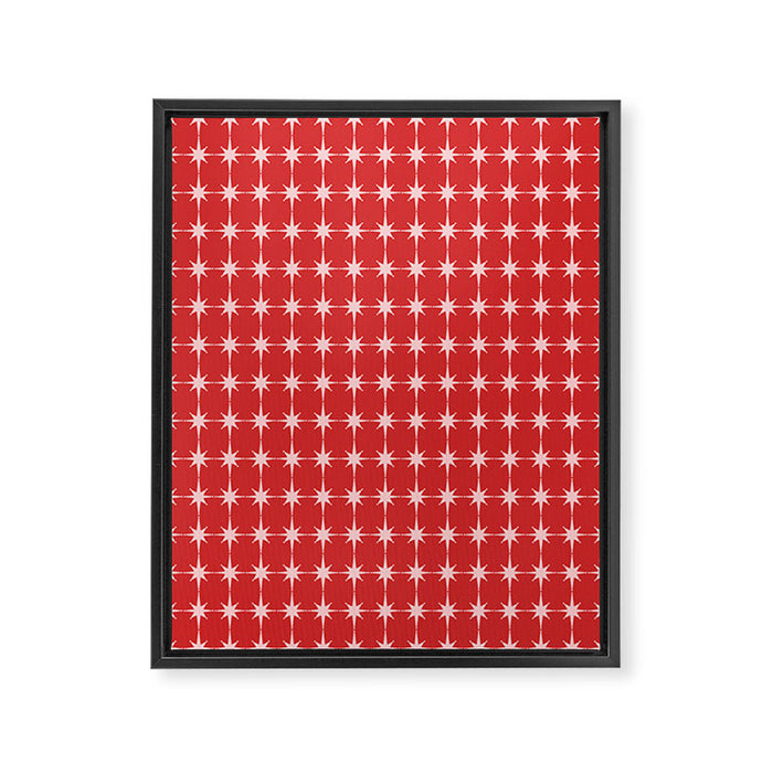 Mid Century Modern Atomic Stars Grid Retro Christmas Red and Pink Pattern Framed Canvas Print Gallery Image 1