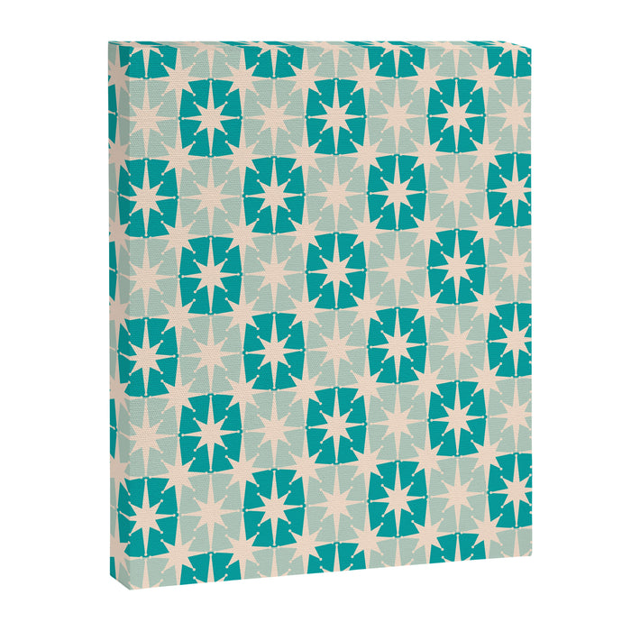Mid Century Modern Atomic Stars Light Pastel Teal and Cream Retro Checkered Starburst Pattern Canvas Print Gallery Image 1