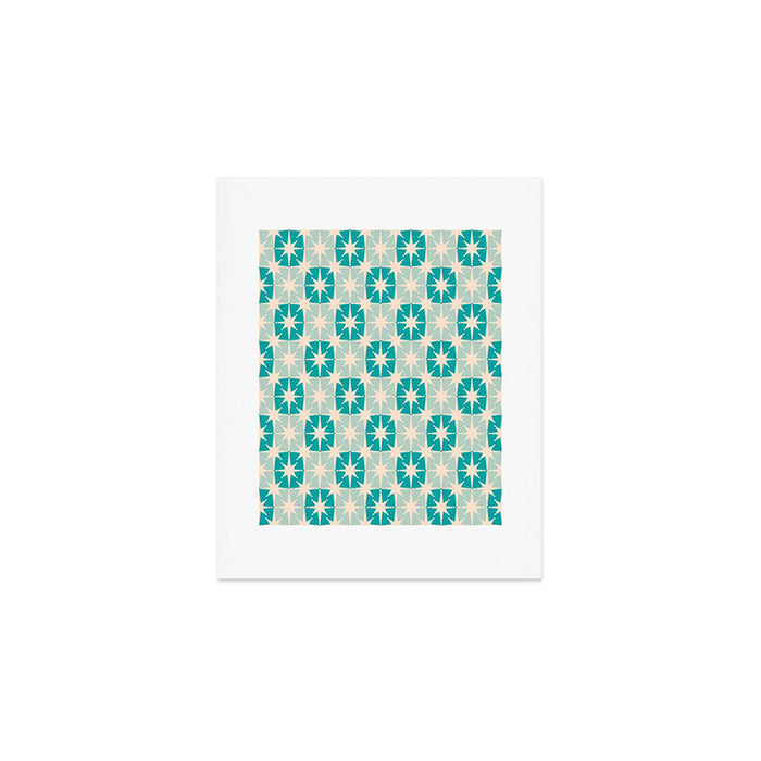 Mid Century Modern Atomic Stars Light Pastel Teal and Cream Retro Checkered Starburst Pattern Art Print Gallery Image 1