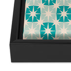 Mid Century Modern Atomic Stars Light Pastel Teal and Cream Retro Checkered Starburst Pattern Framed Canvas Print Gallery Image 3