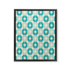 Mid Century Modern Atomic Stars Light Pastel Teal and Cream Retro Checkered Starburst Pattern Framed Canvas Print Gallery Image 6