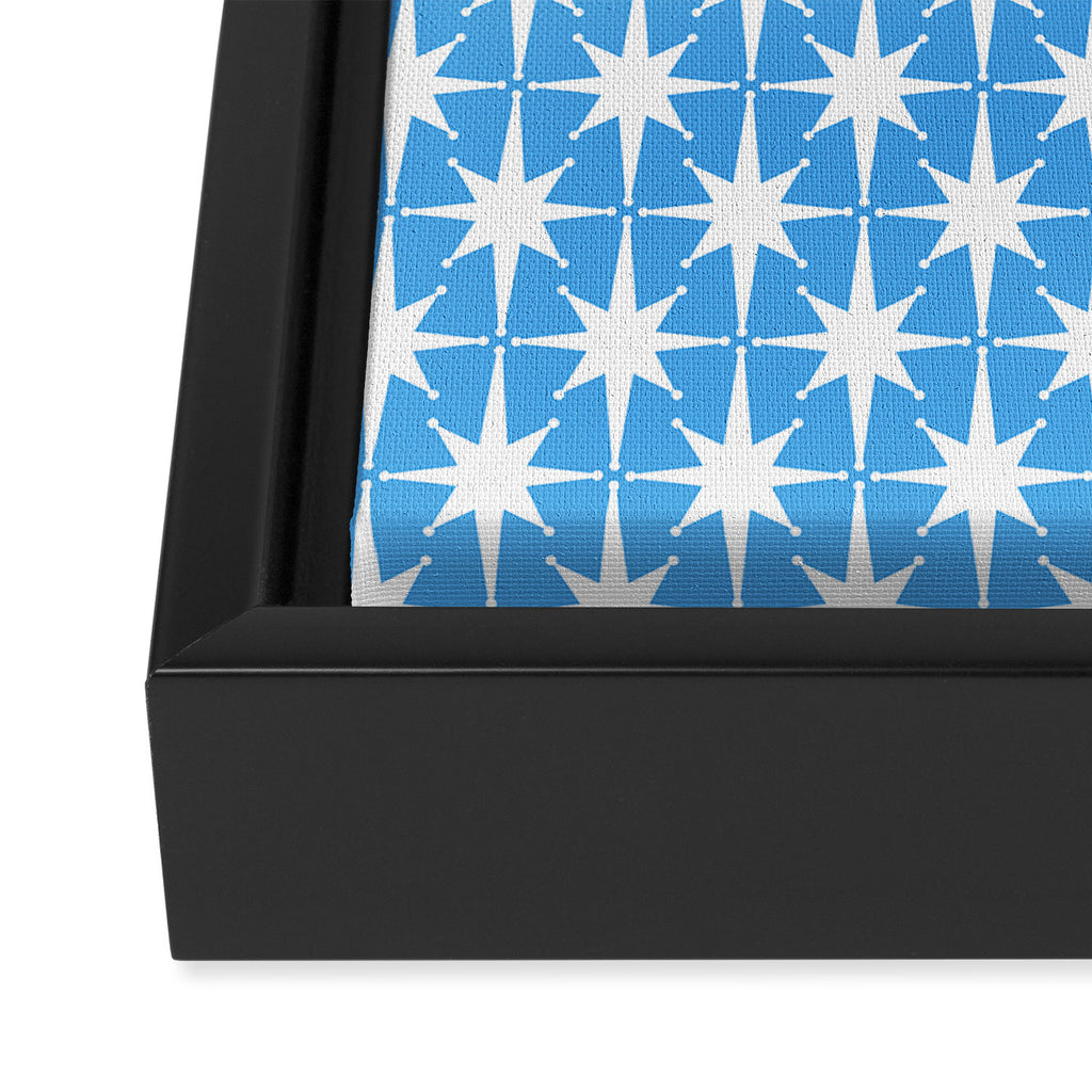 Mid Century Modern Atomic Stars Pattern Bold Blue and White Framed Canvas Print Gallery Image 3