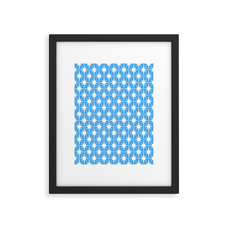 Mid Century Modern Atomic Stars Pattern Bold Blue and White Framed Art Print Gallery Image 5