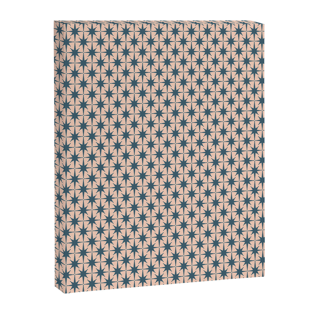 Mid Century Modern Atomic Stars Pattern in Steel Teal Blue and Pale Blush Pink Canvas Print Gallery Image 6