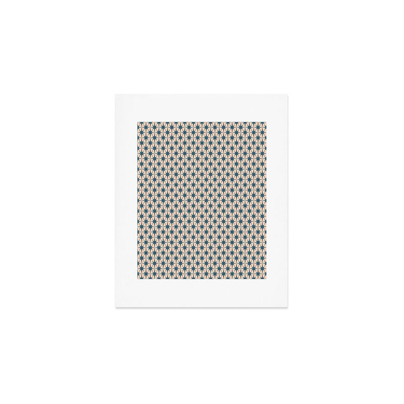 Mid Century Modern Atomic Stars Pattern in Steel Teal Blue and Pale Blush Pink Art Print Gallery Image 1