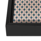 Mid Century Modern Atomic Stars Pattern in Steel Teal Blue and Pale Blush Pink Framed Canvas Print Gallery Image 3