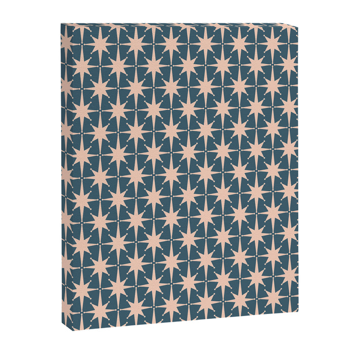 Mid Century Modern Atomic Stars Pattern in Steel Teal Blue and Pale Blush Pink Canvas Print Gallery Image 1