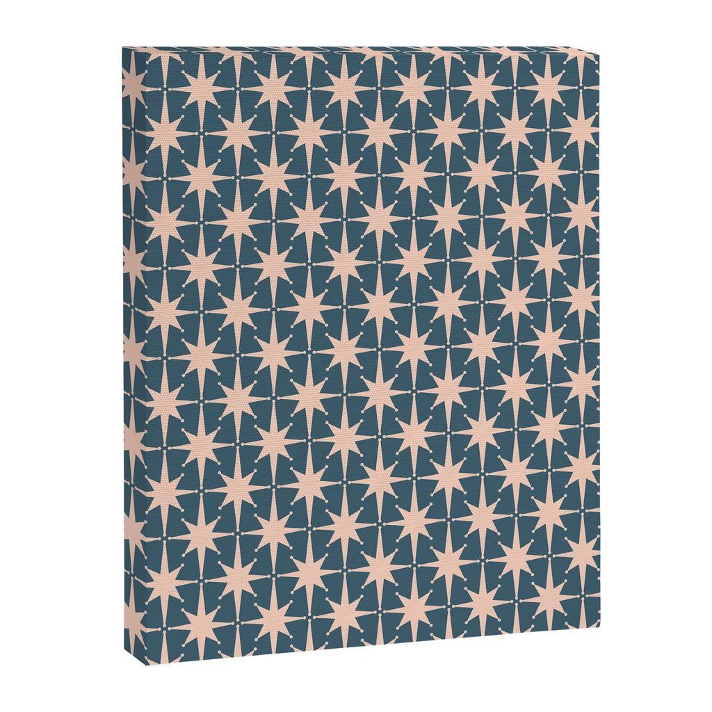 Mid Century Modern Atomic Stars Pattern in Steel Teal Blue and Pale Blush Pink Canvas Print Gallery Image 6