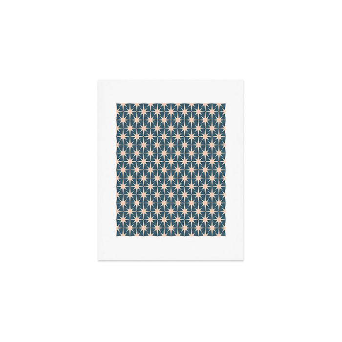 Mid Century Modern Atomic Stars Pattern in Steel Teal Blue and Pale Blush Pink Art Print Gallery Image 1