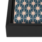 Mid Century Modern Atomic Stars Pattern in Steel Teal Blue and Pale Blush Pink Framed Canvas Print Gallery Image 3