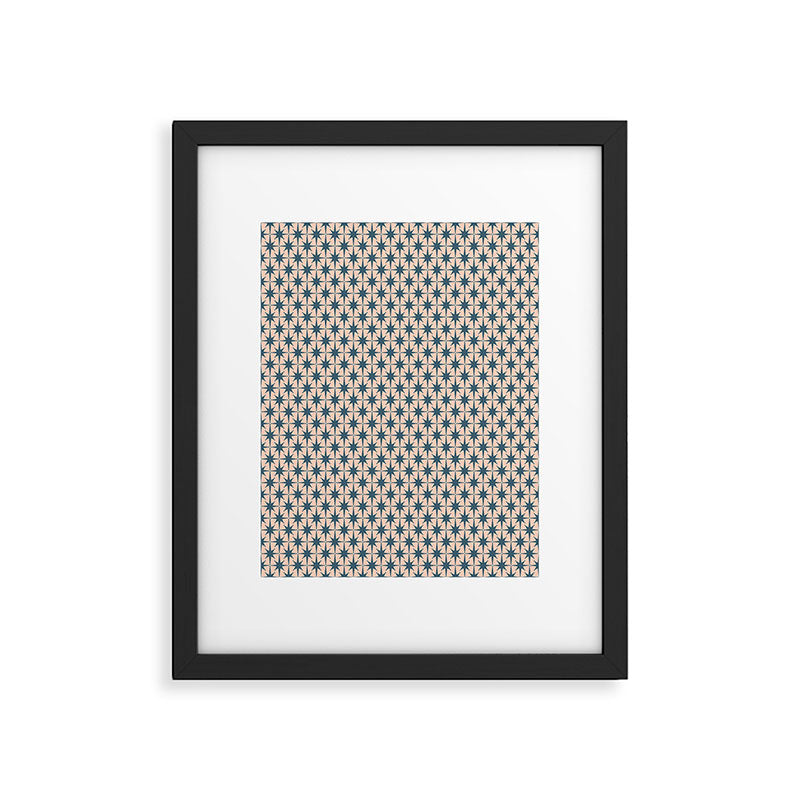 Mid Century Modern Atomic Stars Pattern in Steel Teal Blue and Pale Blush Pink Framed Art Print Gallery Image 5