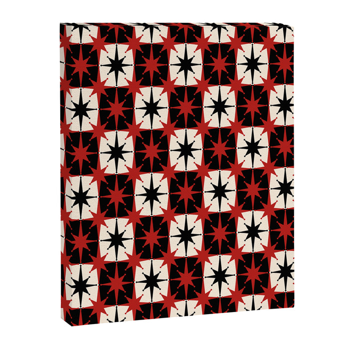 Mid Century Modern Atomic Stars Retro Checkered Starburst Pattern Black Cream Red Canvas Print Gallery Image 1