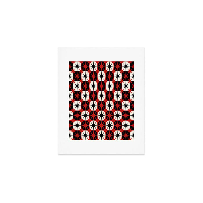 Mid Century Modern Atomic Stars Retro Checkered Starburst Pattern Black Cream Red Art Print Gallery Image 1