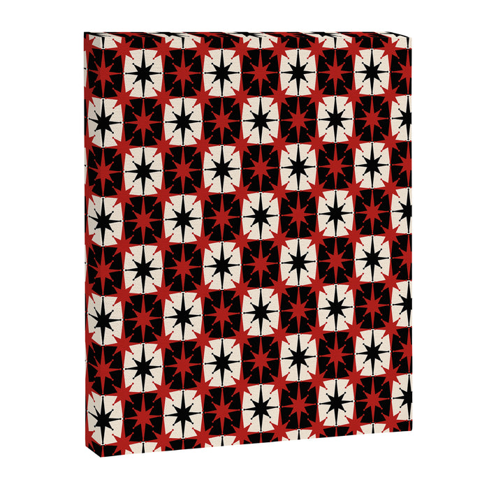 Mid Century Modern Atomic Stars Retro Checkered Starburst Pattern in Black Cream Red Canvas Print Gallery Image 1