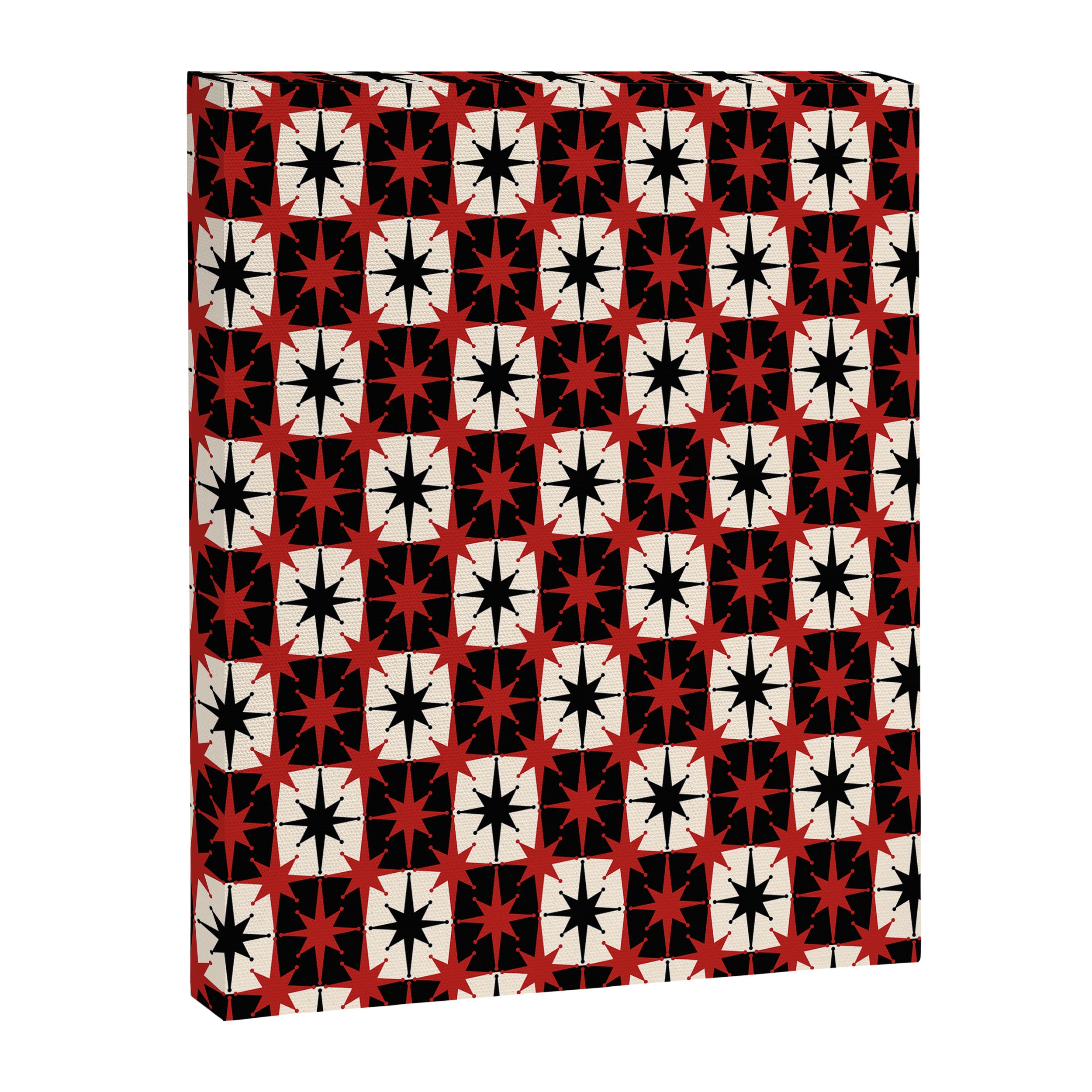 Mid Century Modern Atomic Stars Retro Checkered Starburst Pattern in Black Cream Red Canvas Print Gallery Image 6