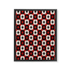 Mid Century Modern Atomic Stars Retro Checkered Starburst Pattern in Black Cream Red Framed Canvas Print Gallery Image 6