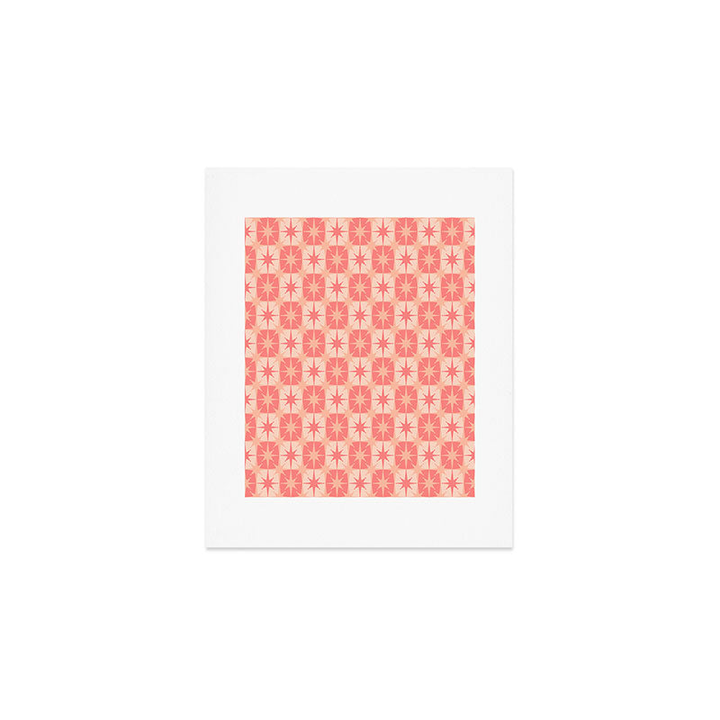 Mid Century Modern Atomic Stars Retro Checkered Starburst Pattern in Blush Pink Art Print Gallery Image 1