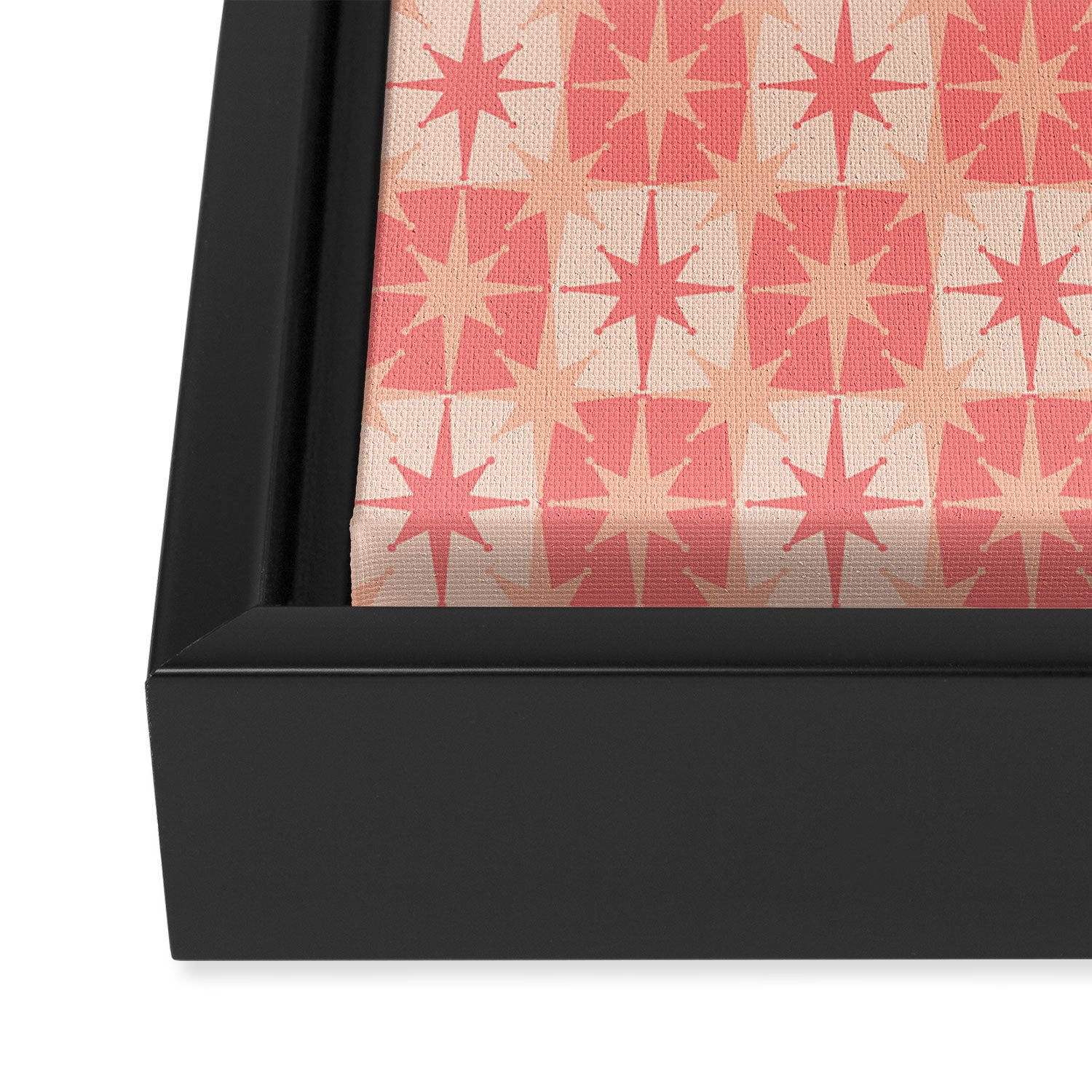 Mid Century Modern Atomic Stars Retro Checkered Starburst Pattern in Blush Pink Framed Canvas Print Gallery Image 3