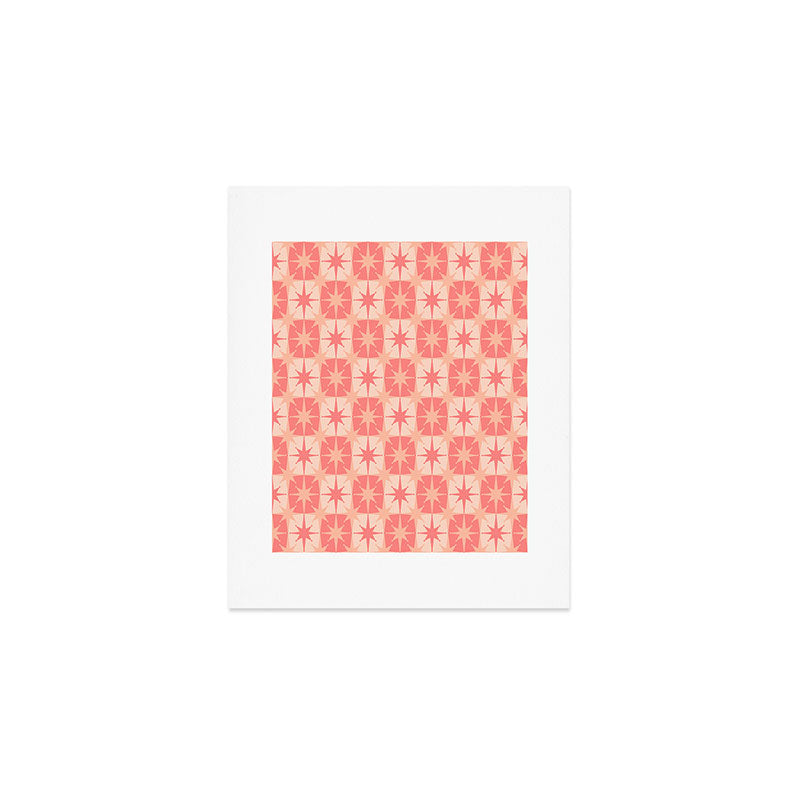 Mid Century Modern Atomic Stars Retro Checkered Starburst Pattern in Blush Pink Tones Art Print Gallery Image 1