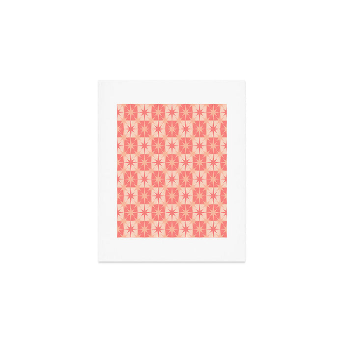 Mid Century Modern Atomic Stars Retro Checkered Starburst Pattern in Blush Pink Tones Art Print Gallery Image 1