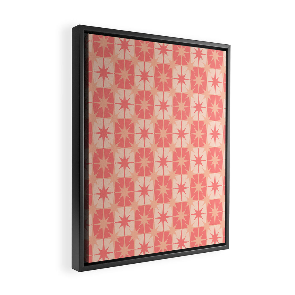 Mid Century Modern Atomic Stars Retro Checkered Starburst Pattern in Blush Pink Tones Framed Canvas Print Gallery Image 2