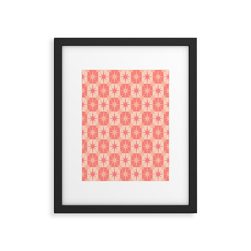 Mid Century Modern Atomic Stars Retro Checkered Starburst Pattern in Blush Pink Tones Framed Art Print Gallery Image 5